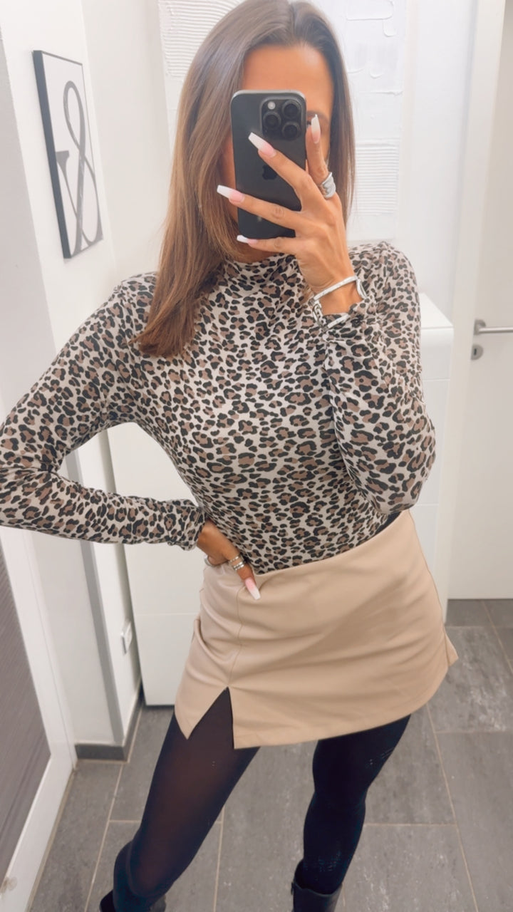 LEO Rollkragen Oberteil / dunkel beige - taupe - schwarz Art. 12703