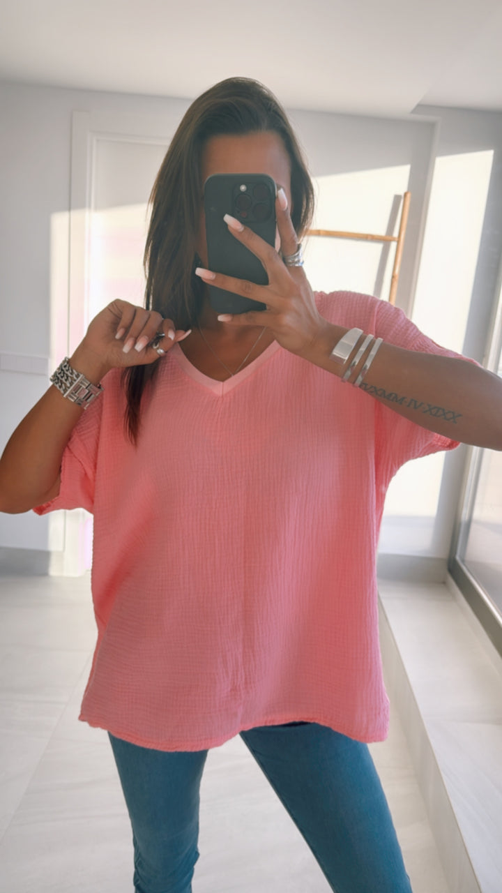 Musselin T-shirt, weiter Schnitt / soft pink Art. 9014