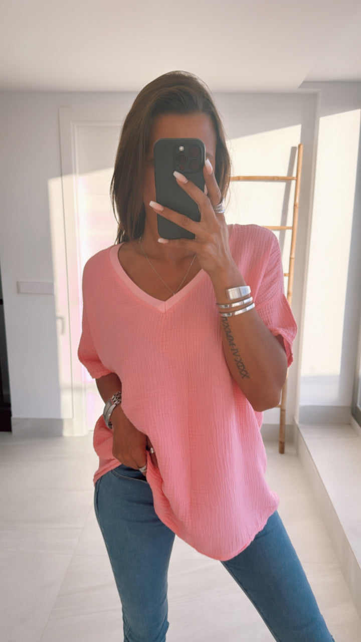 Musselin T-shirt, weiter Schnitt / soft pink Art. 9014