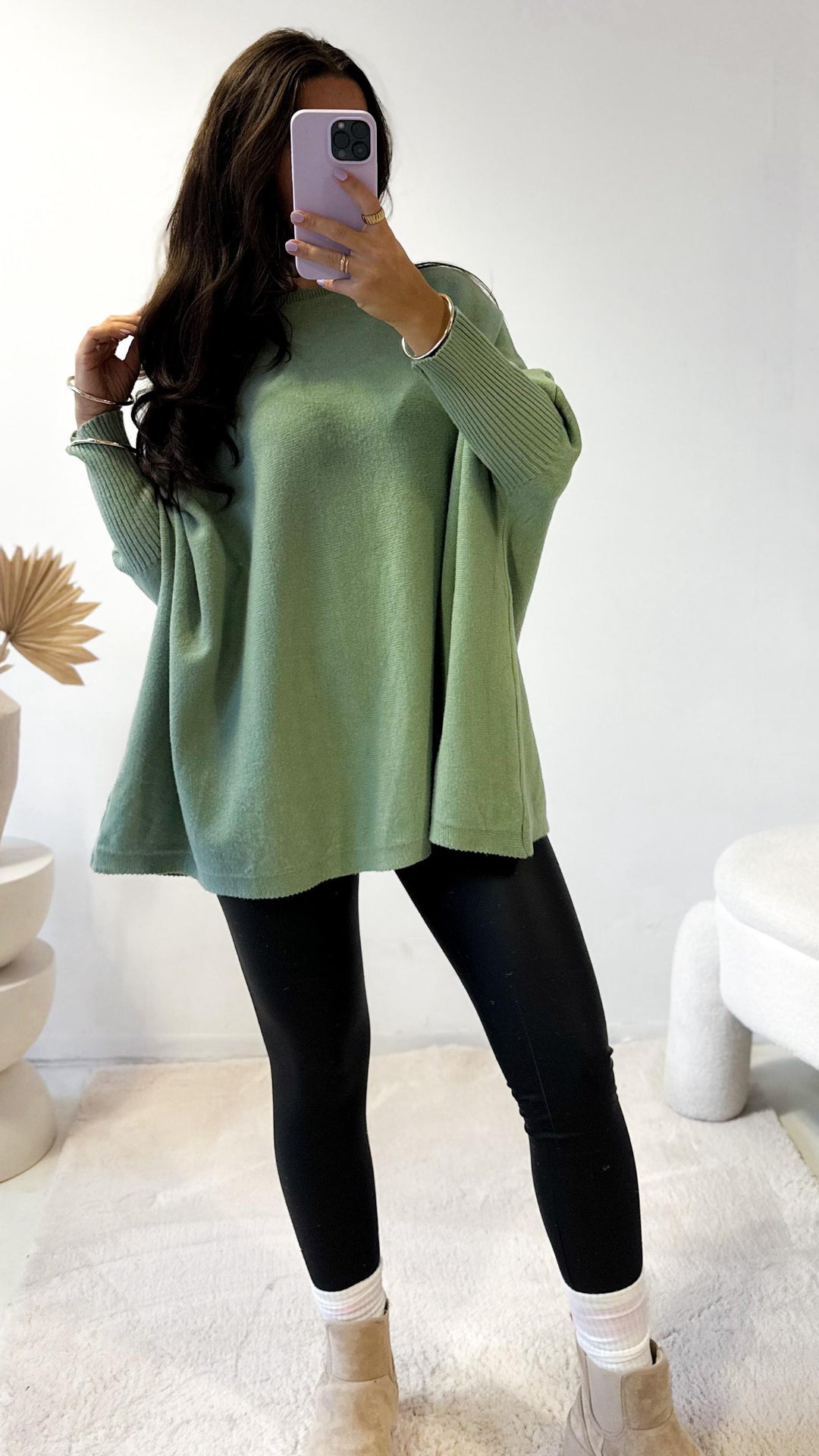 ultra weicher Pullover mit Fledermausärmeln / Salbei Art. 8833