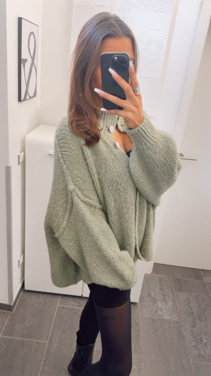 PERLMUTT KNÖPFE Kuschel Cardigan / khaki Art. 12359