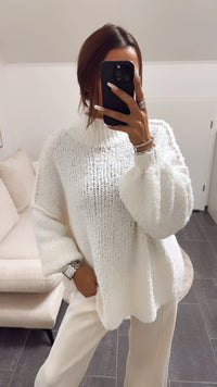 TEDDY oversize Pullover, Stehkragen / weiss Art. 8435