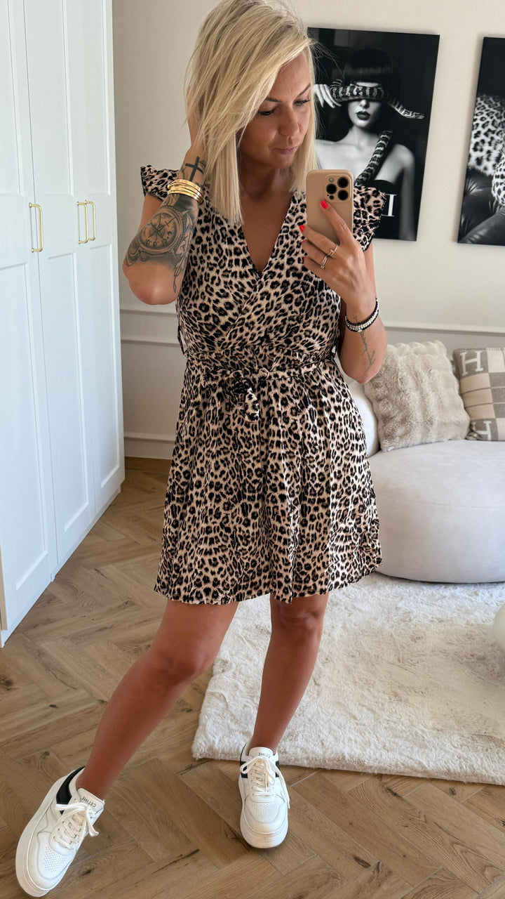 Leo Kleid mit kurzen Armen / beige - braun - schwarz Art. 6168