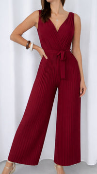 langer Plissee Jumpsuit, schöner Ausschnitt / dunkel rot Art. 145