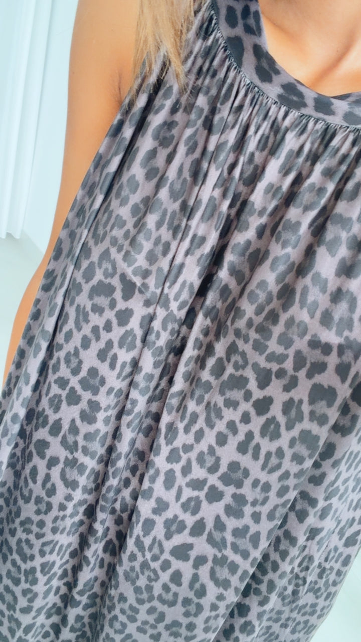 LEO Maxi A-Linien Kleid, Neckholder / braun - schwarz Art. 15987