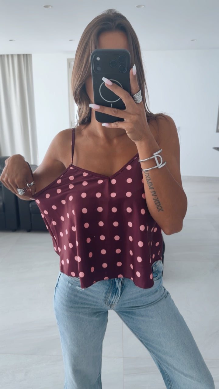PUNKTE Satin Look Top / aubergine - soft pink Art. 15943