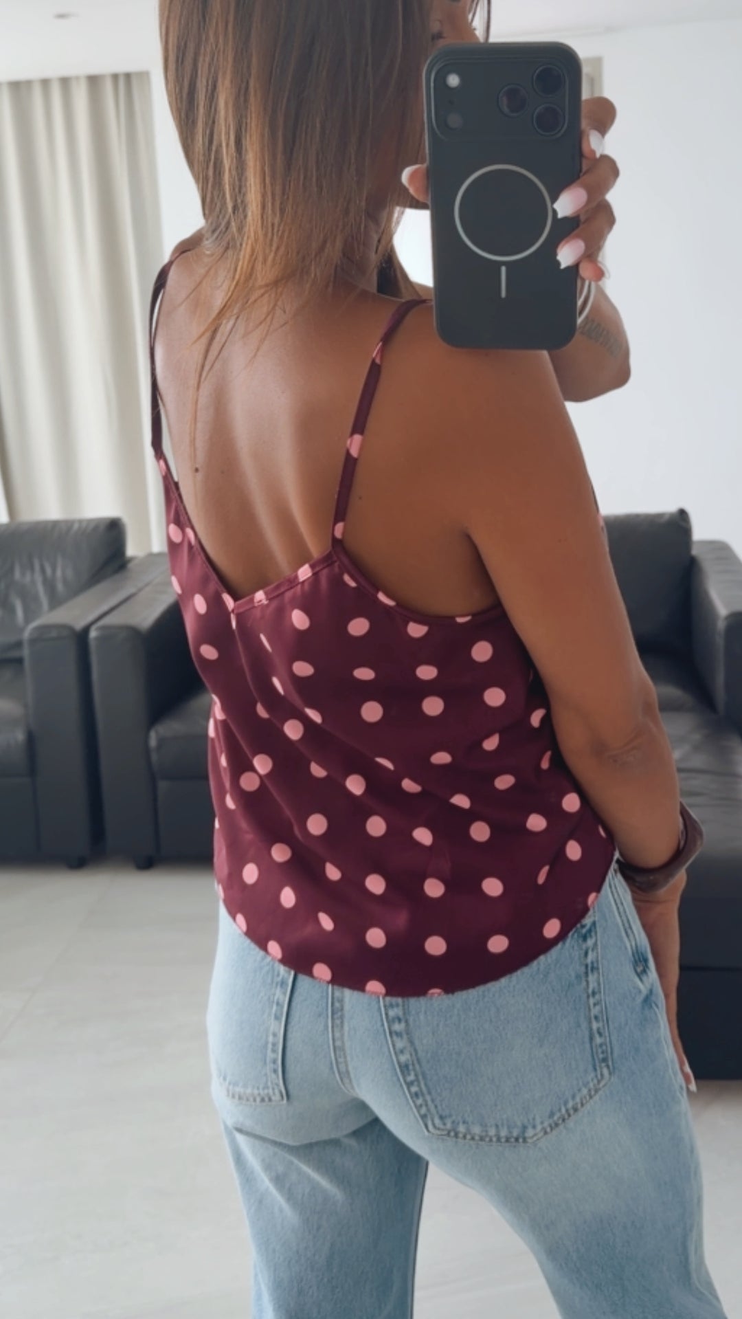 PUNKTE Satin Look Top / aubergine - soft pink Art. 15943