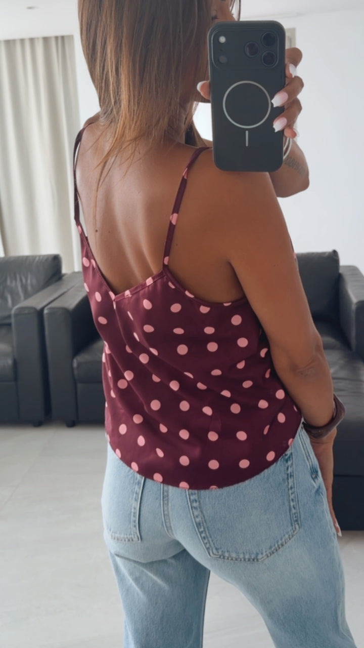 PUNKTE Satin Look Top / aubergine - soft pink Art. 15943