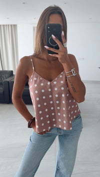 PUNKTE Satin Look Top / puder - weiss Art. 15944