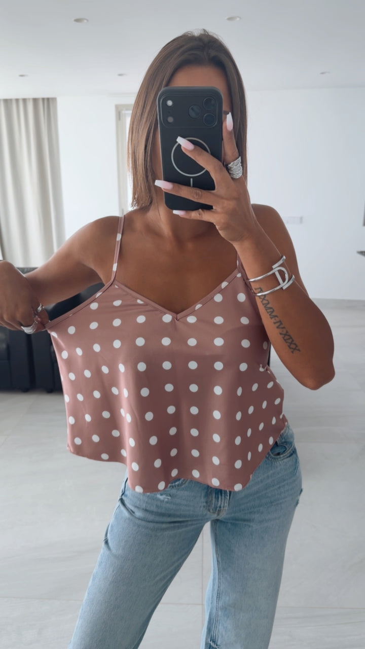 PUNKTE Satin Look Top / puder - weiss Art. 15944