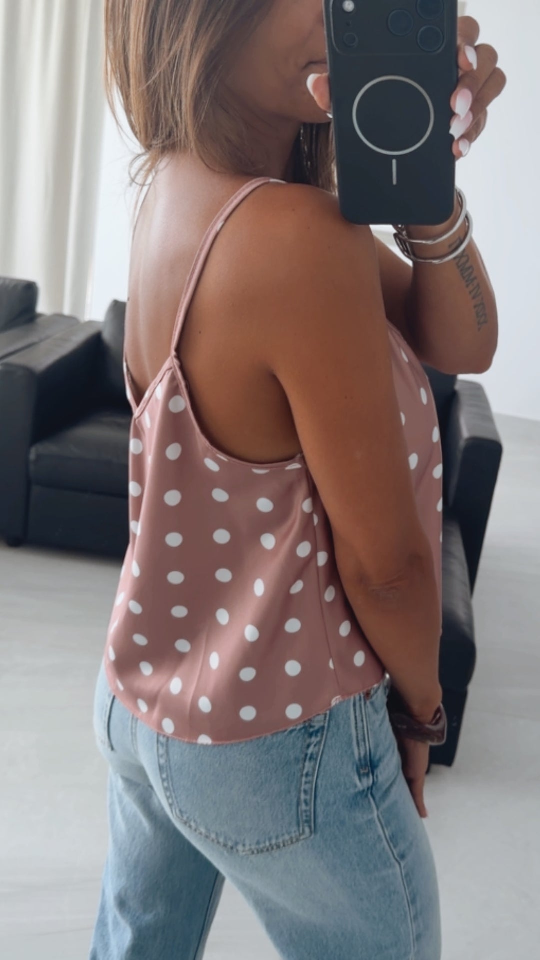 PUNKTE Satin Look Top / puder - weiss Art. 15944