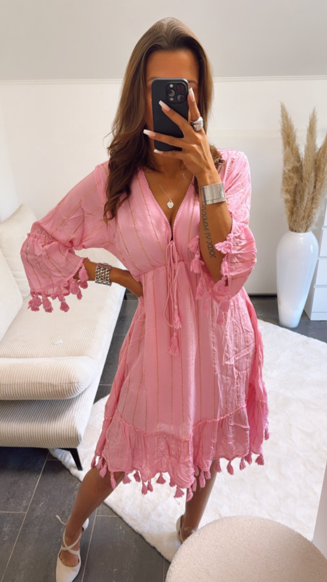 Kleid mit Glitzer Streifen / soft pink Art. 9934