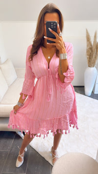 Kleid mit Glitzer Streifen / soft pink Art. 9934