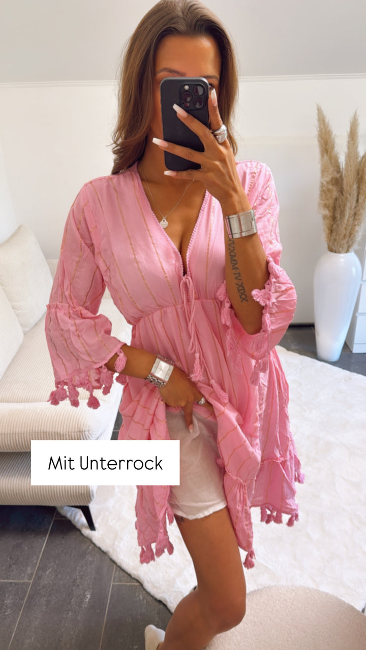 Kleid mit Glitzer Streifen / soft pink Art. 9934