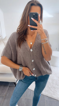 oversize Strick Pullunder, Perlmutt Optik Knöpfe / taupe Art. 14541