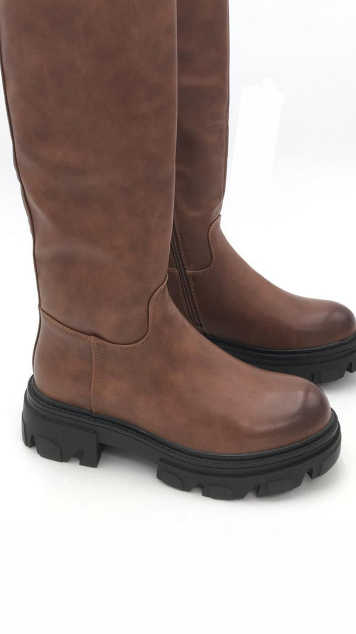 Lederimitat Stiefel " D-56 " / camel Art. 12813