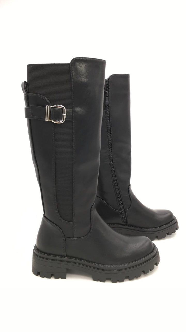 Weitschaft Lederimitat Stiefel " T-310 " mit Schnalle / schwarz Art. 12814