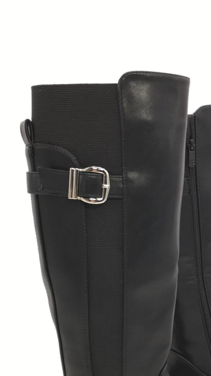 Weitschaft Lederimitat Stiefel " T-310 " mit Schnalle / schwarz Art. 12814