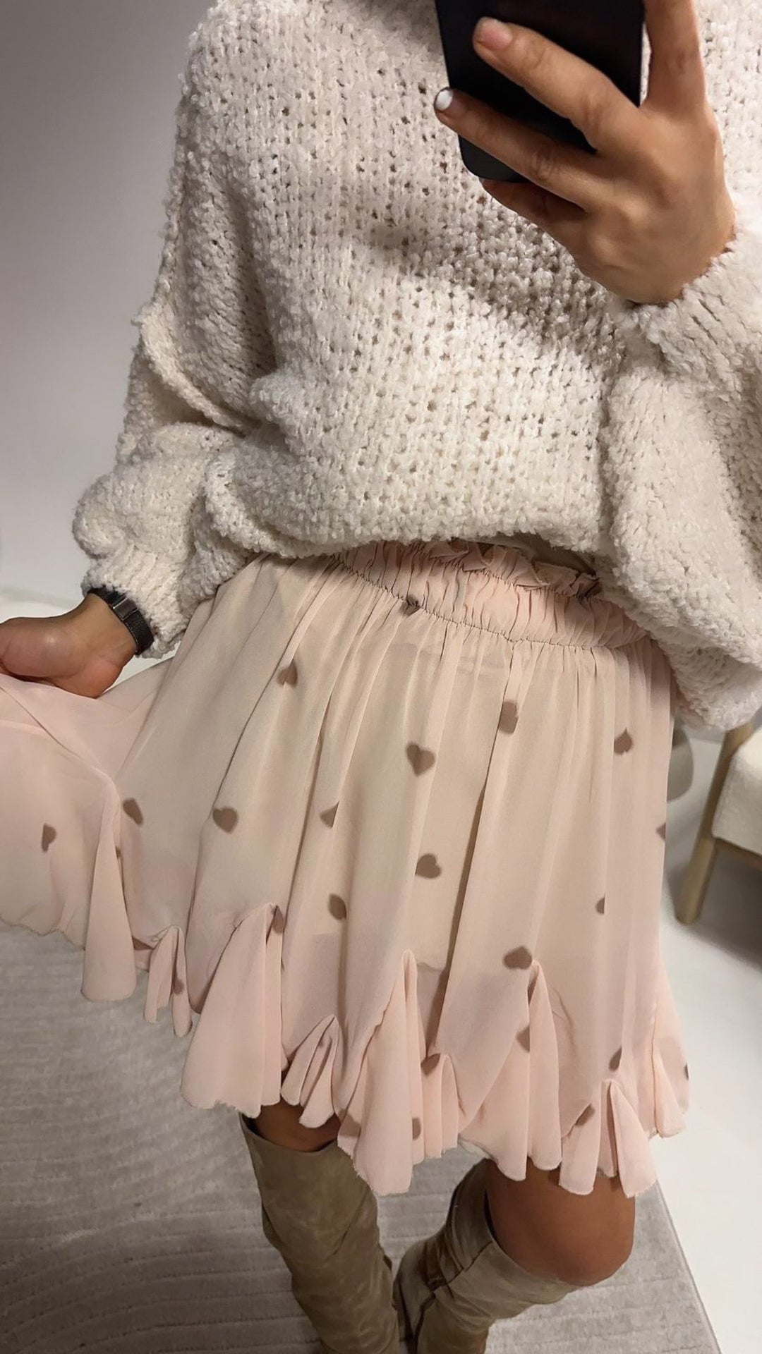 leichter Rock mit Volant, Herzen / apricot - taupe Art. 8534