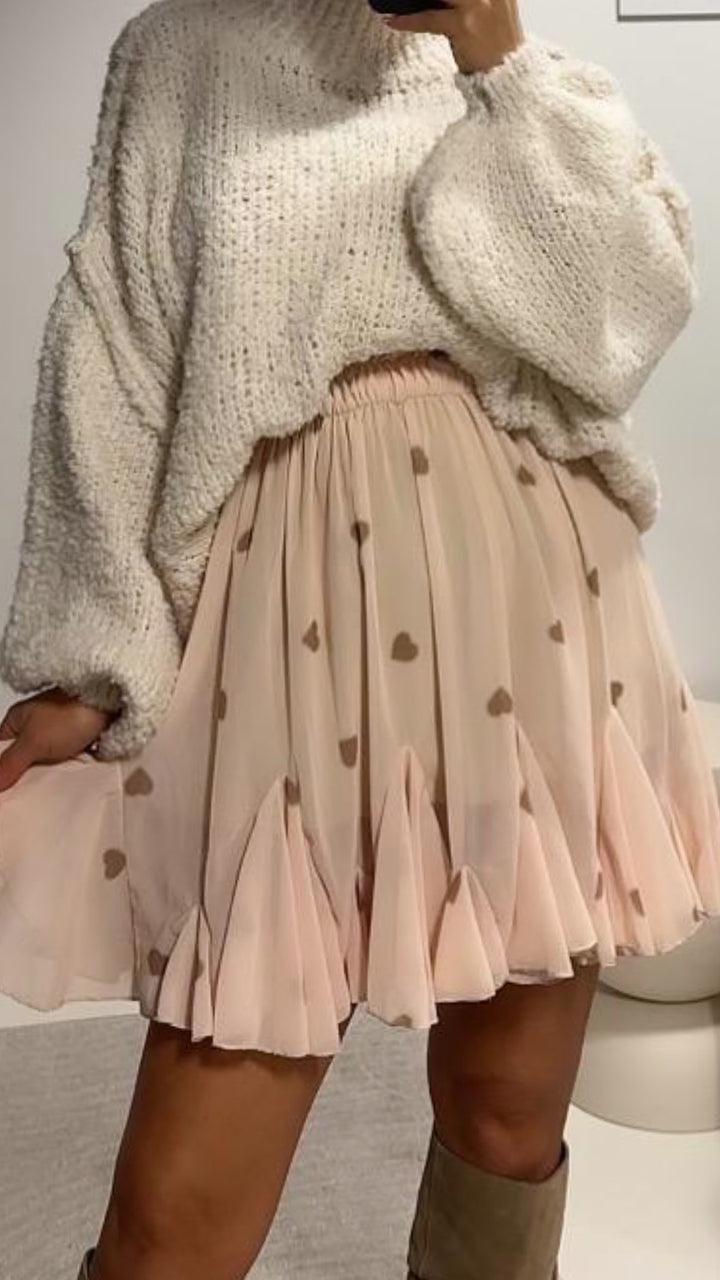 leichter Rock mit Volant, Herzen / apricot - taupe Art. 8534