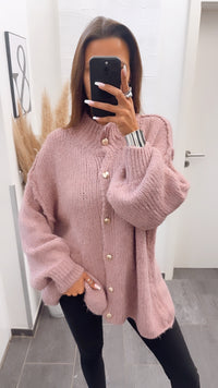 Kuschel Cardigan mit goldenen Knöpfen / altrosa - beere Art. 7451