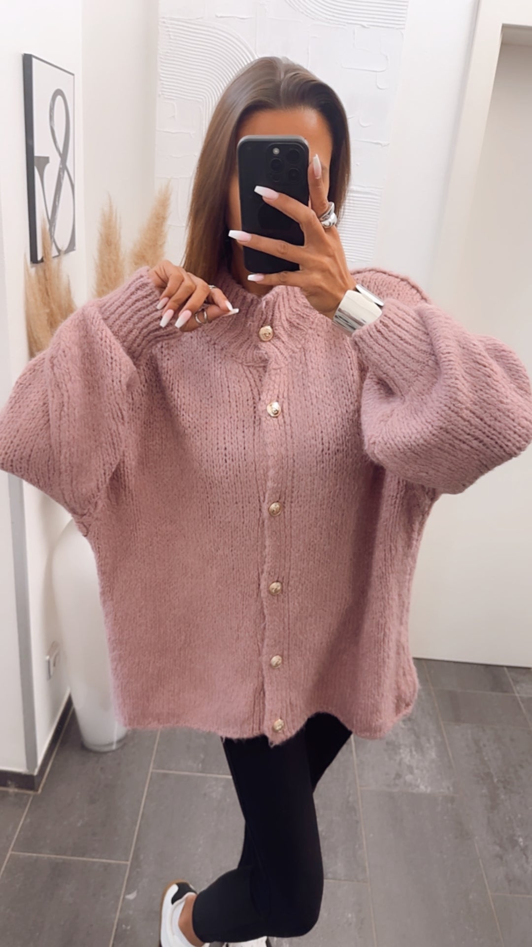 Kuschel Cardigan mit goldenen Knöpfen / altrosa - beere Art. 7451