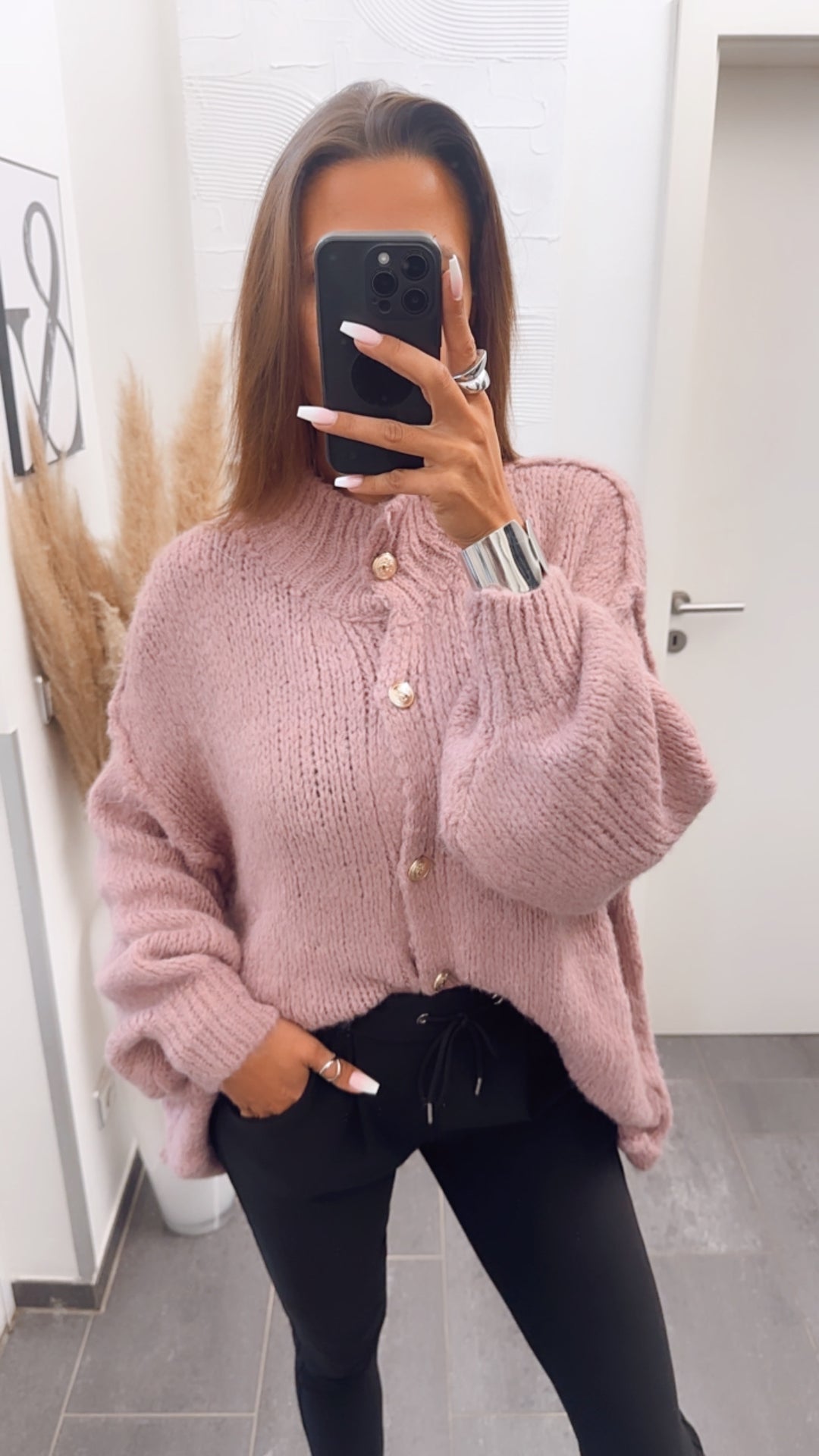 Kuschel Cardigan mit goldenen Knöpfen / altrosa - beere Art. 7451