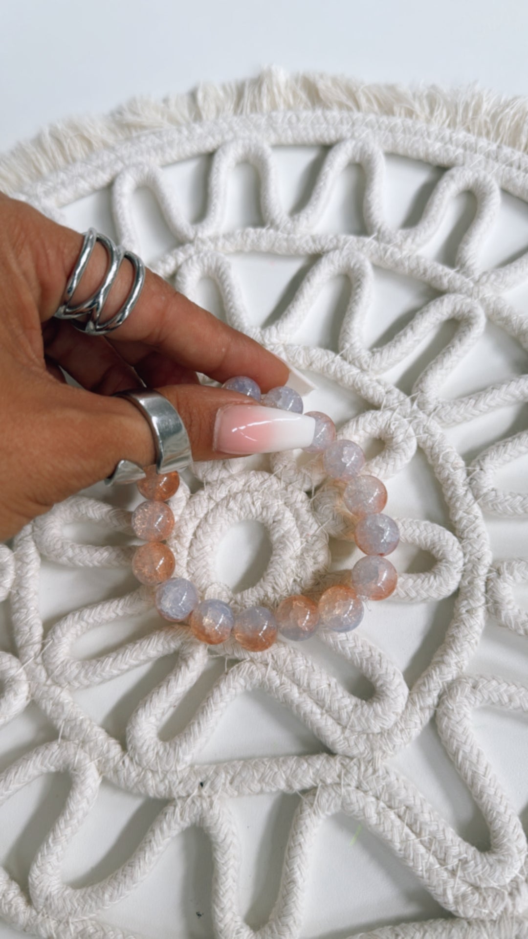 Armband mit größeren Perlen / blau - apricot  Art. 7277