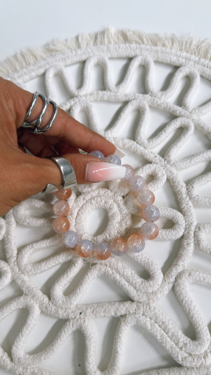 Armband mit größeren Perlen / blau - apricot  Art. 7277