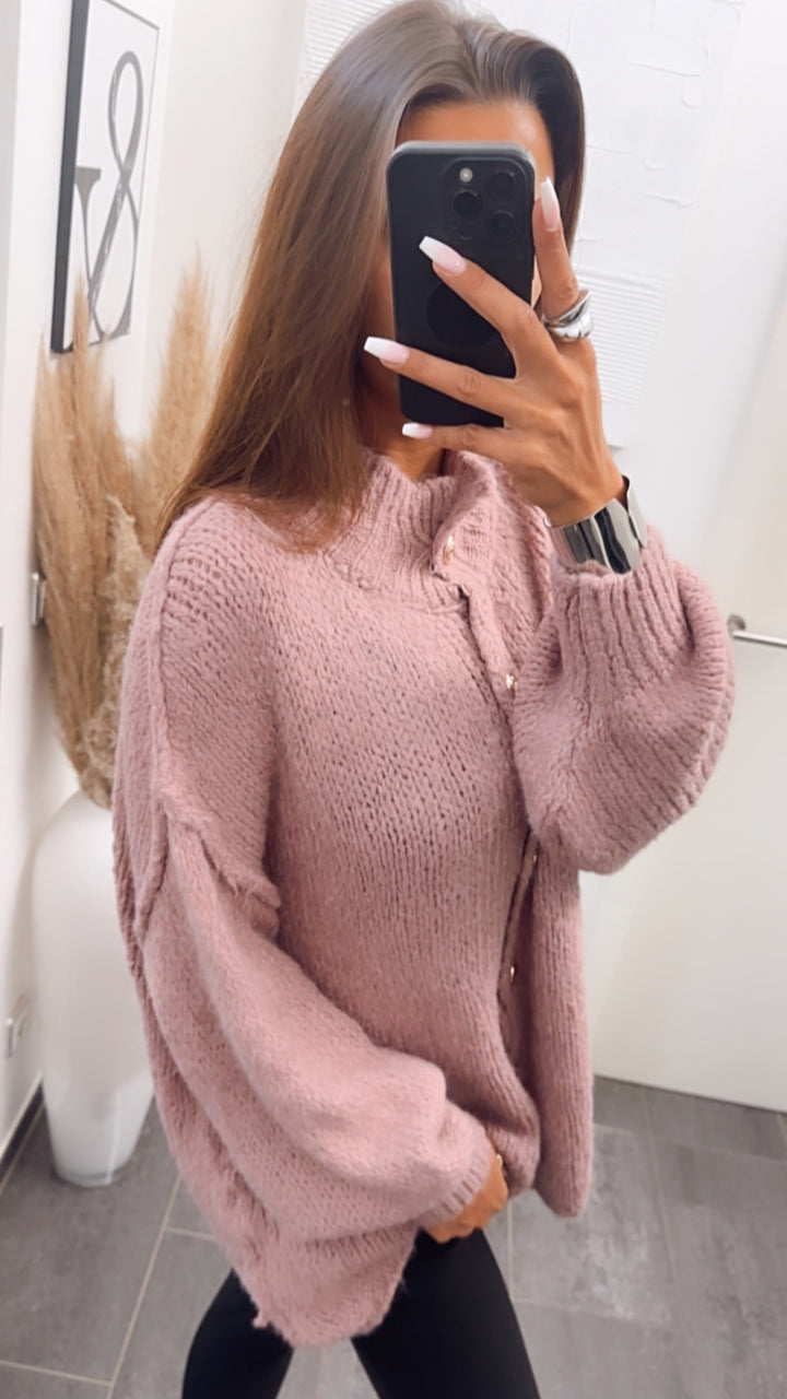 Kuschel Cardigan mit goldenen Knöpfen / altrosa - beere Art. 7451
