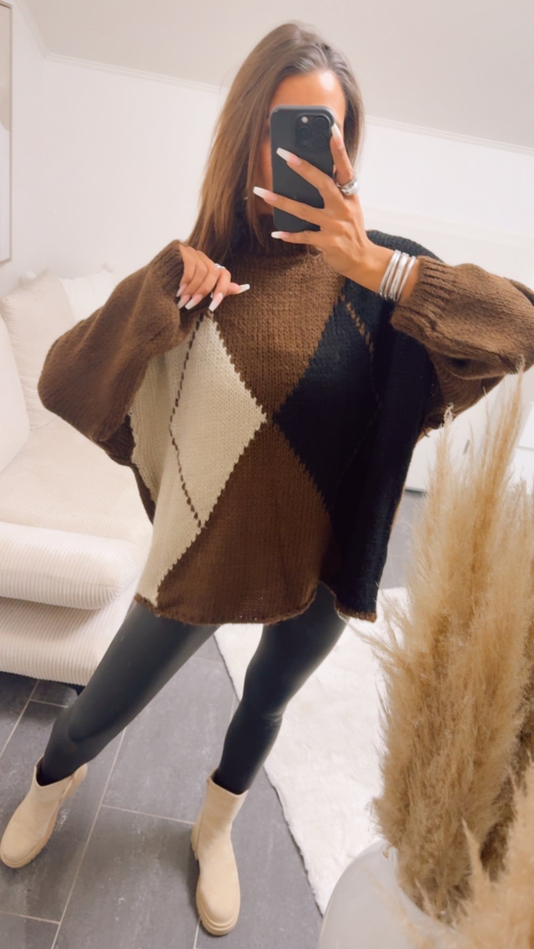 Pullover in tollem Argyle Muster / schoko braun - schwarz - beige Art. 12926