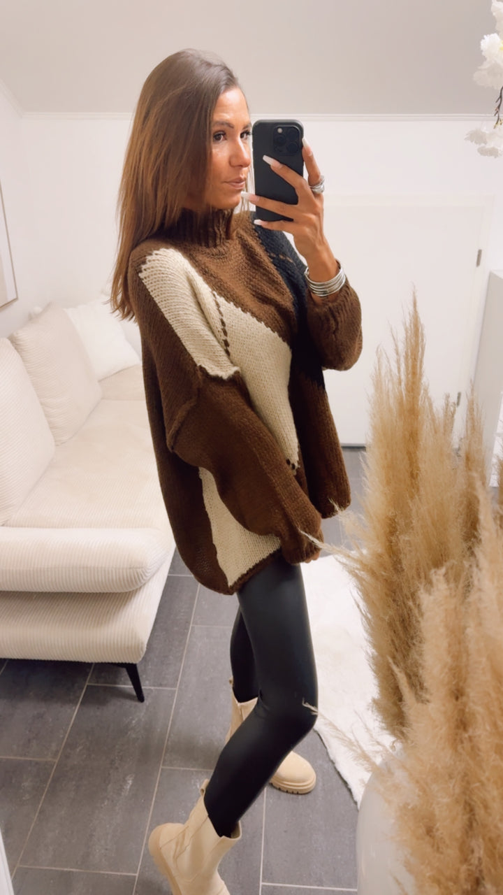 Pullover in tollem Argyle Muster / schoko braun - schwarz - beige Art. 12926