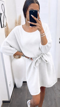 Musselin Kleid mit 3/4-Ärmel / weiss Art. 14551