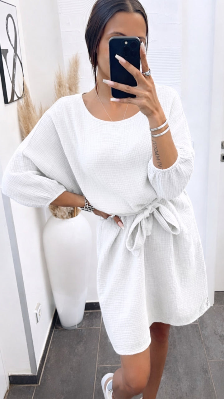 Musselin Kleid mit 3/4-Ärmel / weiss Art. 14551