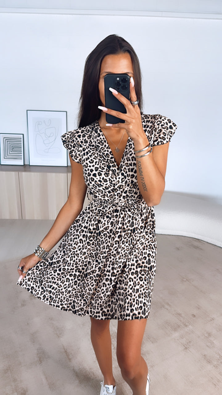 Leo Kleid mit kurzen Armen / beige - braun - schwarz Art. 6168