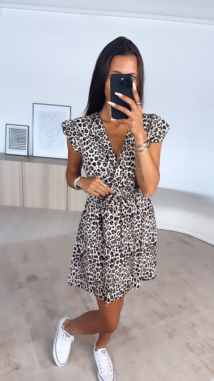 Leo Kleid mit kurzen Armen / beige - braun - schwarz Art. 6168