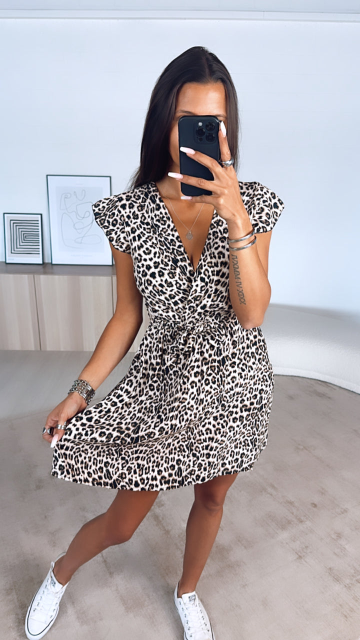 Leo Kleid mit kurzen Armen / beige - braun - schwarz Art. 6168