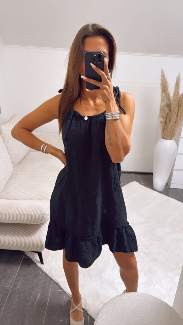 (Midi-) Musselin Kleid mit dünnen Trägern / schwarz Art. 6200