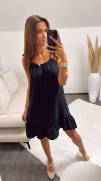 (Midi-) Musselin Kleid mit dünnen Trägern / schwarz Art. 6200
