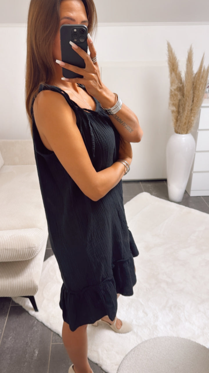 (Midi-) Musselin Kleid mit dünnen Trägern / schwarz Art. 6200