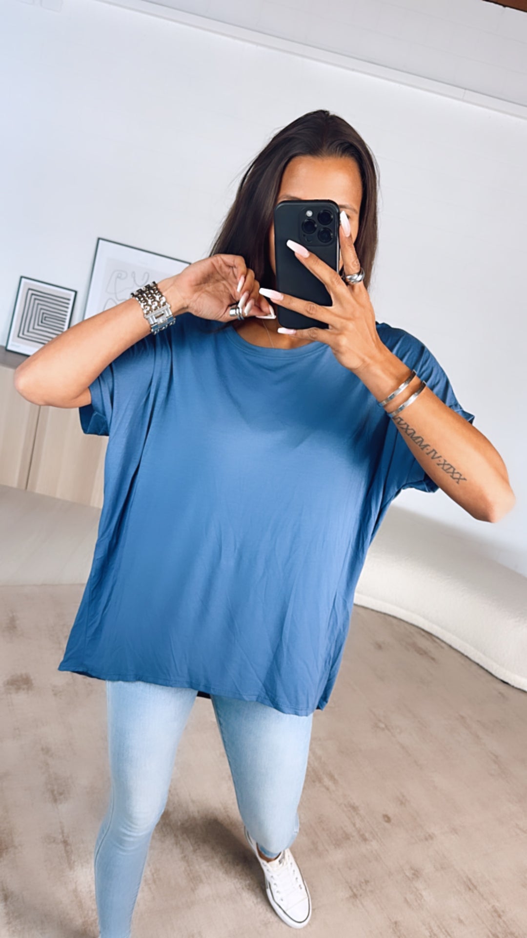 Vokuhila Long T-Shirt / dunkel blau Art. 6184