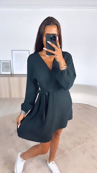 Musselin Kleid in Wickeloptik / schwarz Art. 4845
