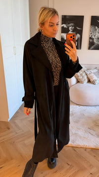 VELOURS langer Trenchcoat Mantel zum SCHNÜREN / schwarz Art. 12608