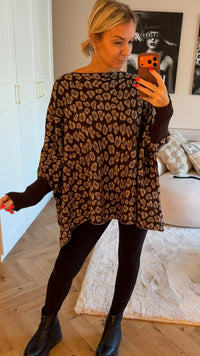 LEO ultra weicher Pullover mit Fledermausärmeln / schoko braun - light taupe Art. 12900