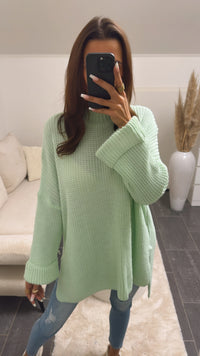 Stehkragen Oversize Pullover mit Schlitz / mint Art. 8577