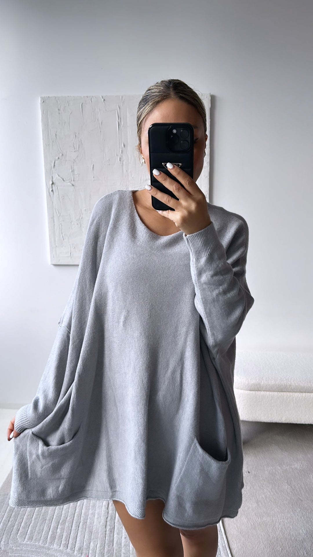 weicher Pullover mit Fledermausärmeln, Taschen / grau Art. 7514