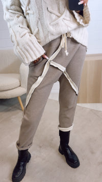 WAFFEL OPTIK gefütterte, lockere Hose, Ziernähte / beige - creme Art. 12986