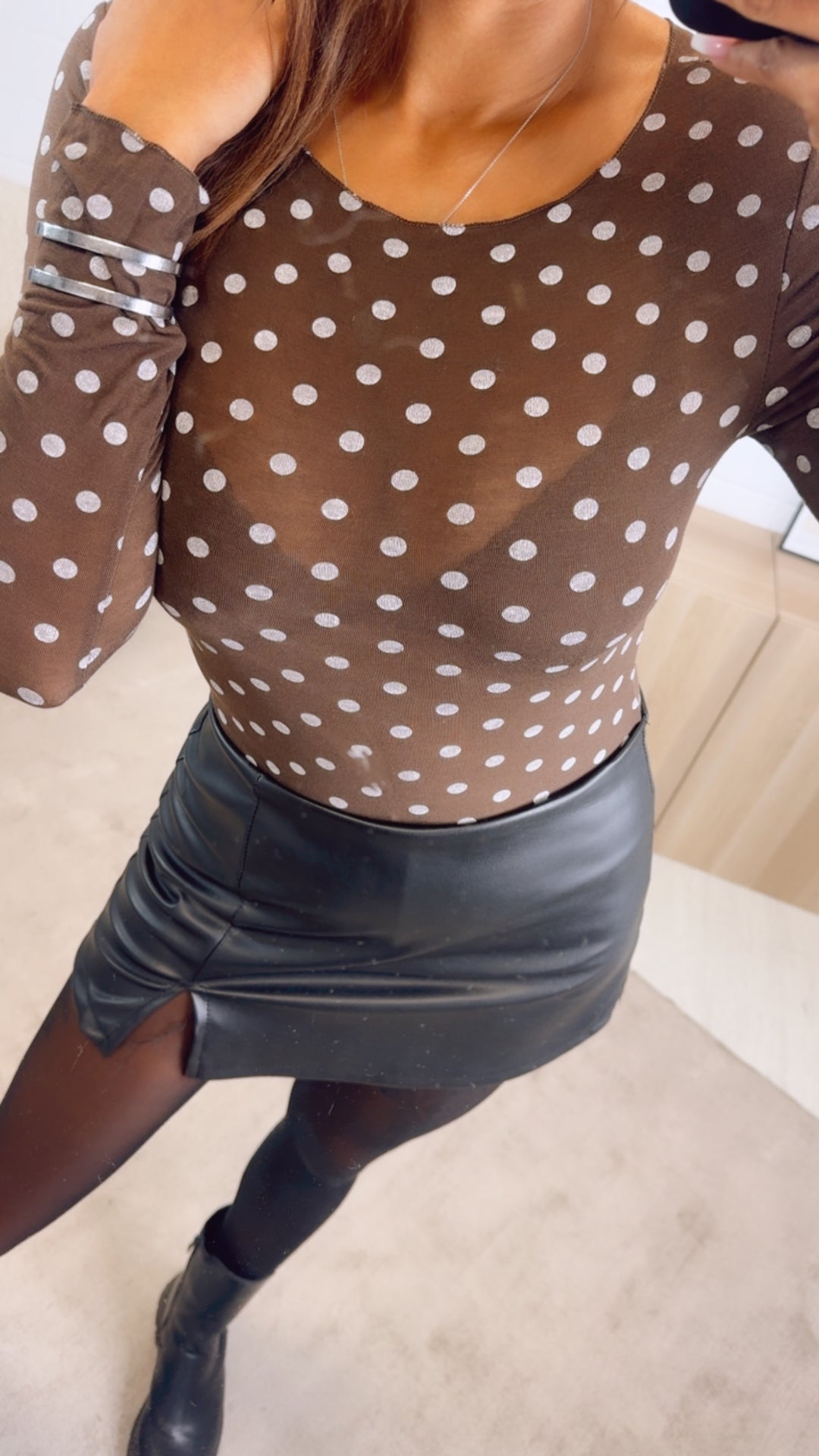 PUNKTE Transparentes Trend Oberteil / schoko braun - weiss Art. 12826