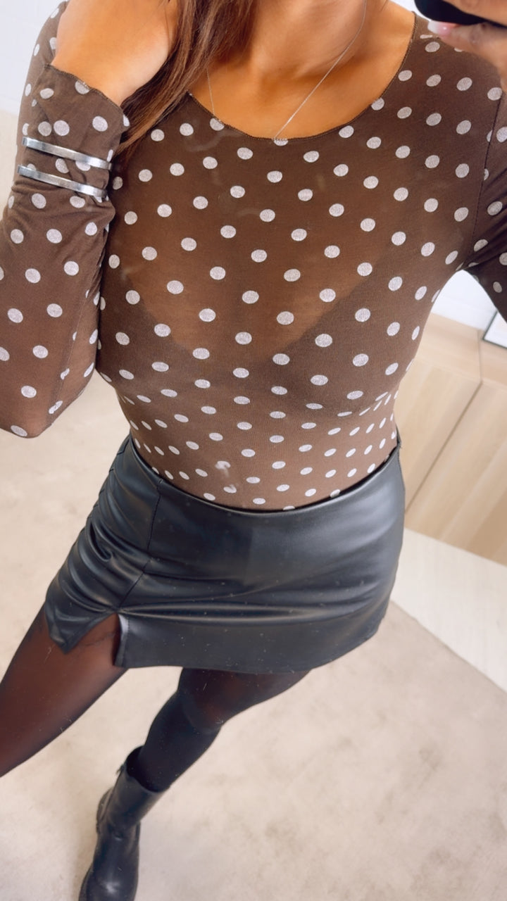 PUNKTE Transparentes Trend Oberteil / schoko braun - weiss Art. 12826