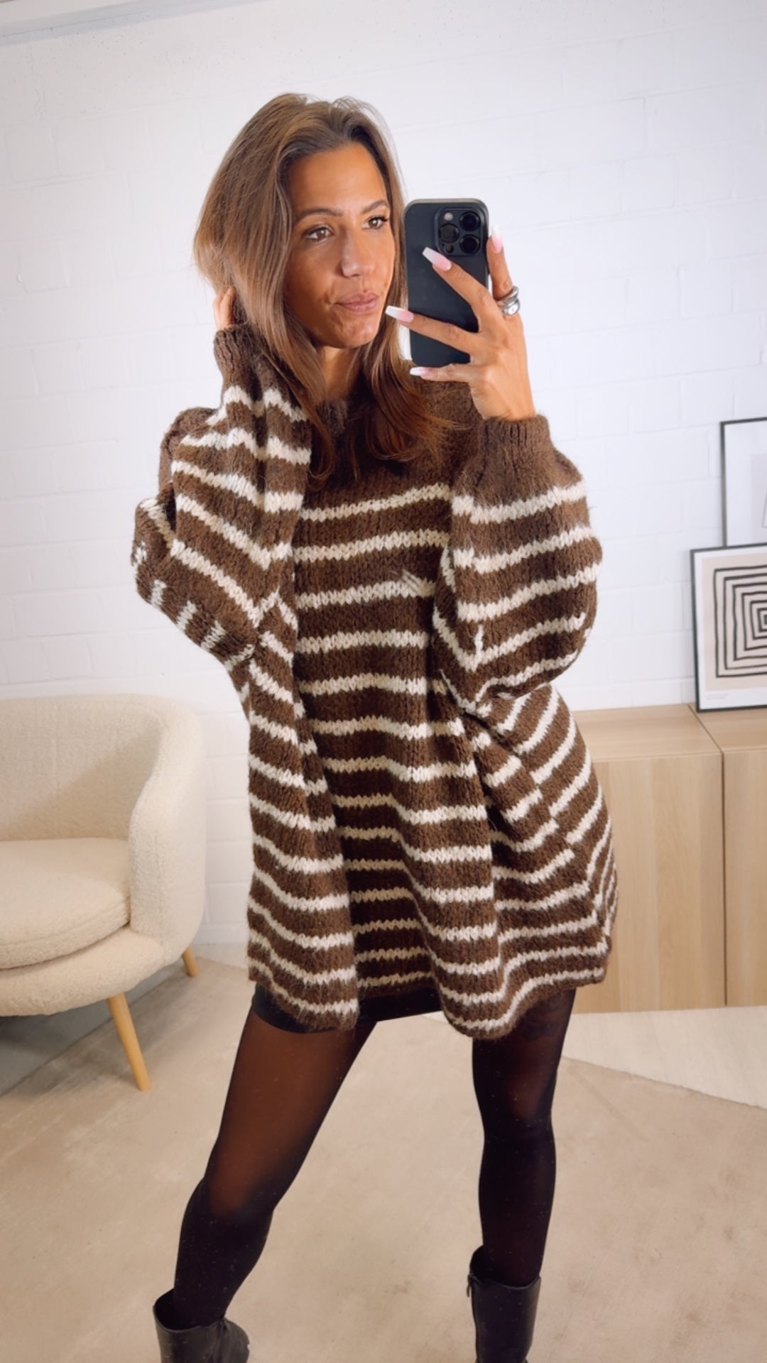 DÜNNE STREIFEN Ultra Oversize Kuschel - Pullover / schoko braun - beige Art. 13001